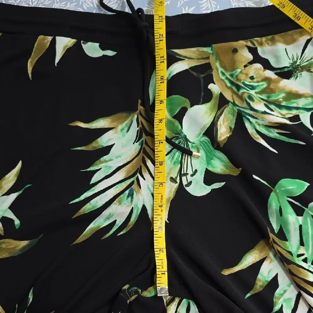 Lauren Ralph Lauren Womens Sz 2X Black Green Tropical Pockets Wide Leg Pants